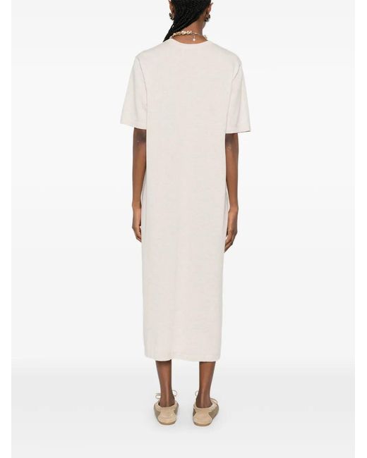 t shirt midi dress with side slits Cream Short Sleeve Side Slit T-Shirt Midi Dress PinkBlush
