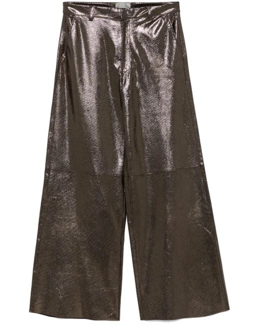 Forte_forte Gray Texture Leather Trousers