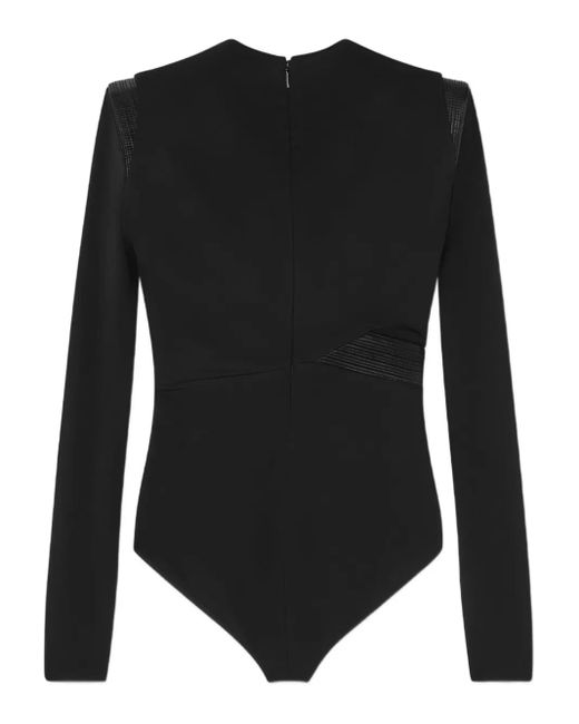 Versace Black Leather-Trimmed Wrap Blouse