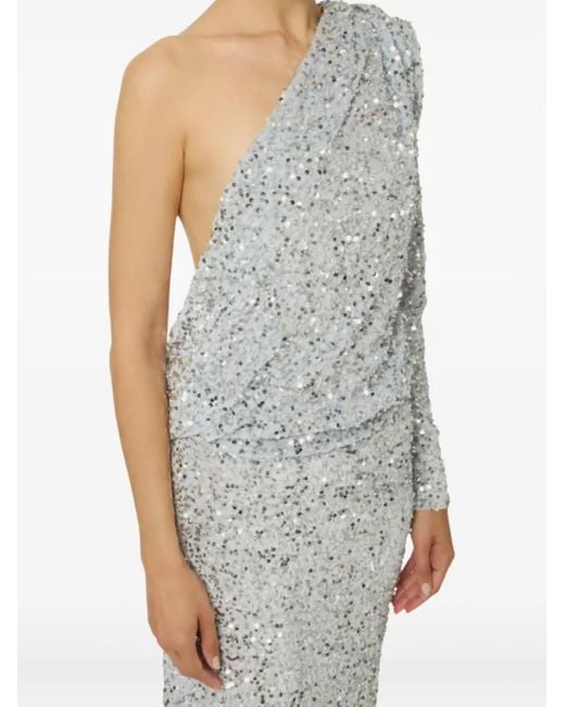 Robe Longue Ornée De Sequins À Une Épaule Elisabetta Franchi en coloris Gray
