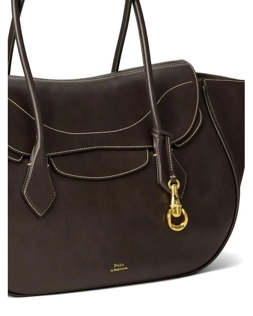 Polo Ralph Lauren Black Contrast-Stitch Leather Tote Bag