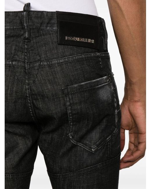 DSquared² Tidy Biker Mid Waist Skinny Jeans Met Logopatch in het Black voor heren