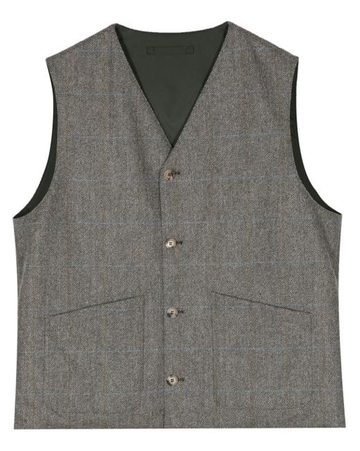 Paul Smith Gray Checked Herringbone Wool Waistcoat for men