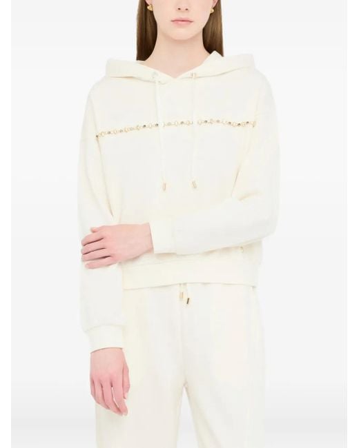 Liu Jo Natural Rhinestone-Embellished Drawstring Sweatshirt