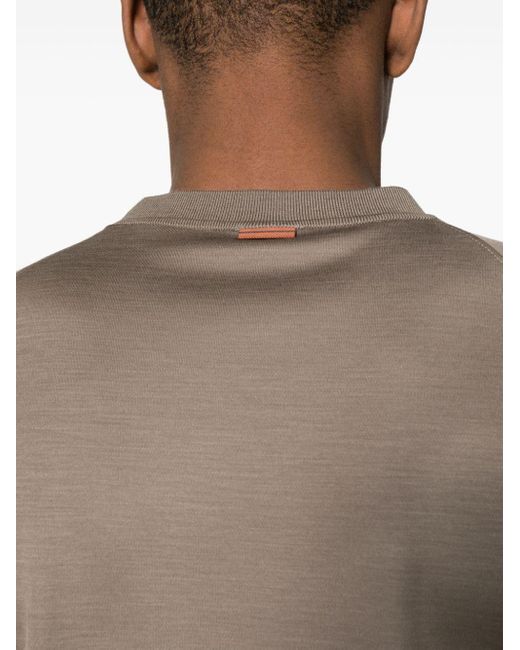 Zegna Gray Ribbed Wool Performance T-shirt for men