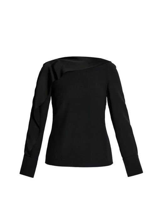 Erdem Black Blouse Volantée À Manches Longues