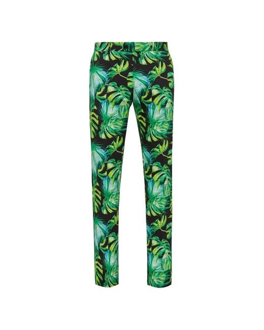 Billionaire Green Fs Palms Printed Slim-Fit Trousers for men