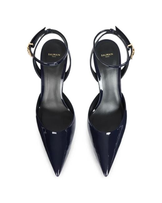 Balmain White Patent-Leather Strappy Courts