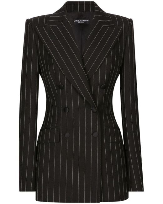 Giacca turlington doppiopetto in gessato di lana di Dolce & Gabbana in Black