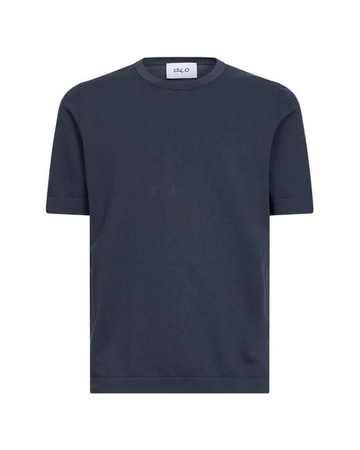 D4.0 Blue Ribbed Crew-Neck T-Shirt for men