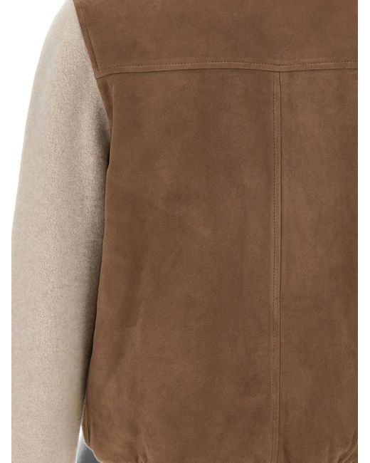 Volfagli Brown Arena Shearling-Collar Leather Jacket for men