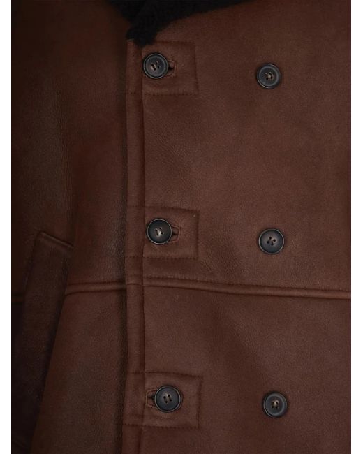 DFOUR® Brown Buttoned Leatherjacket for men