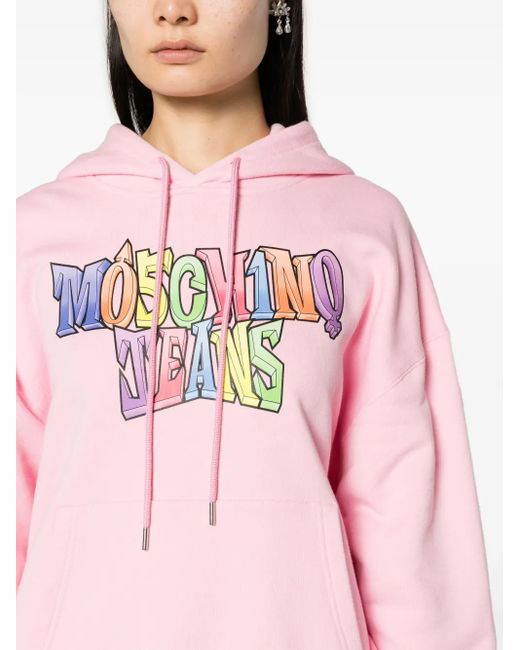 Moschino Pink Logo-Print Cotton Hoodie