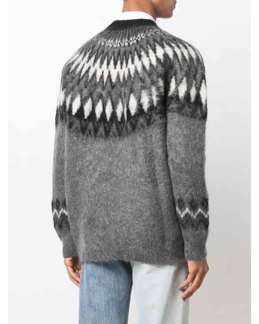 Junya Watanabe Gray Geometric-Print Knitted Jumper for men