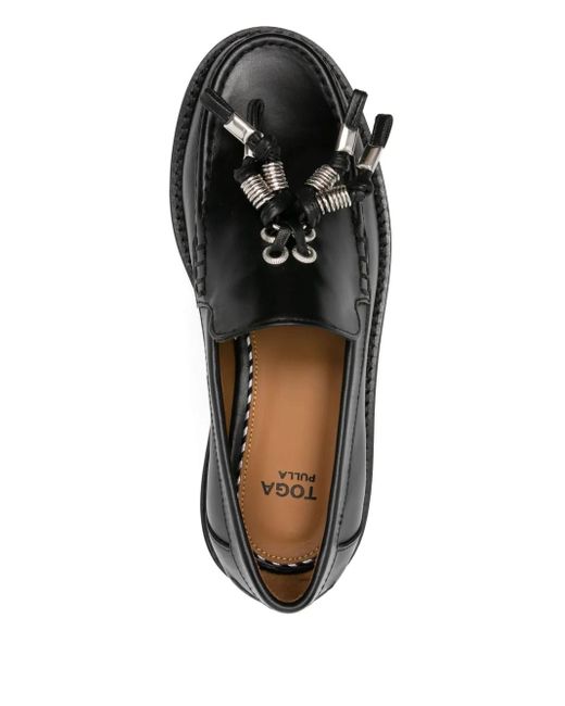 Toga Black Tassel-Embellished Leather Loafers