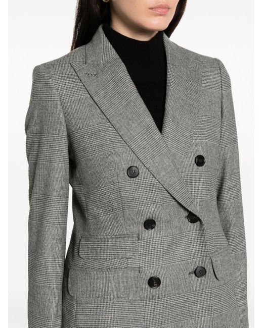 Max Mara Gray Plaid-check Double-breasted Wool-cashmere Blazer