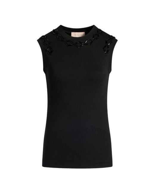 Circus Hotel Black Sequin-Embellished Ribbed Top