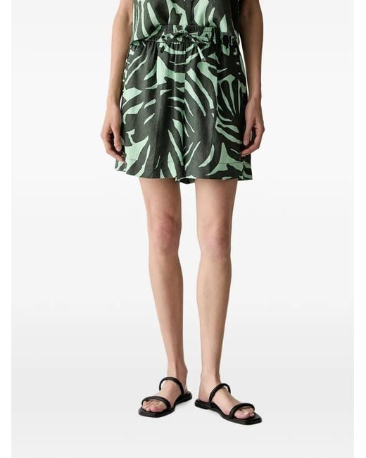 Benetton Green Leaf-Print Drawstring-Fastening Shorts