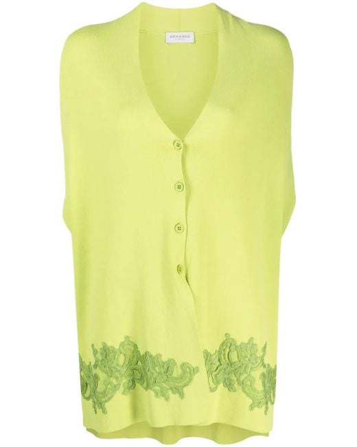 ERMANNO FIRENZE Yellow Floral Lace-Appliqué Short-Sleeve Cardigan