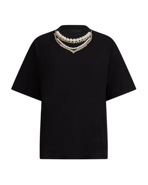 Liu Jo Black T-Shirt mit Perlenkragen