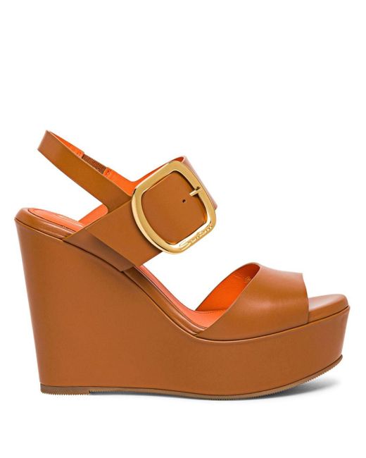 Santoni Brown Wedge Leather Sandals