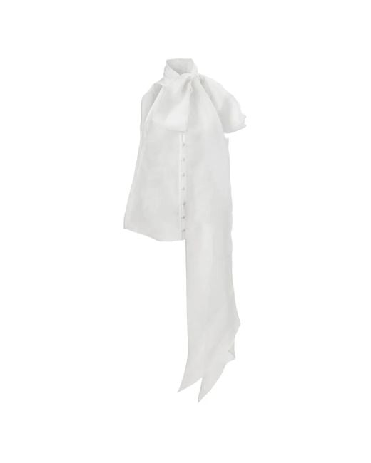 Carolina Herrera White Organza Bow Blouse