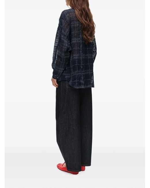 Bimba Y Lola Blue Checked Linen Oversize Shirt