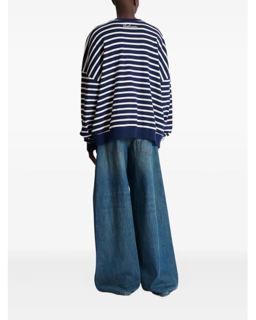 メンズ Balmain エンブレム ストライプ スウェットシャツ Blue