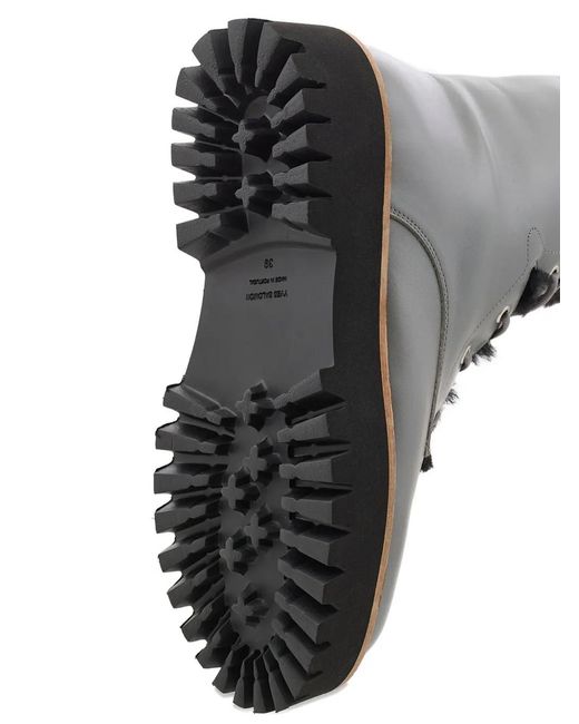 Yves Salomon Black Shearling-Trim Lace-Up Combat Boots