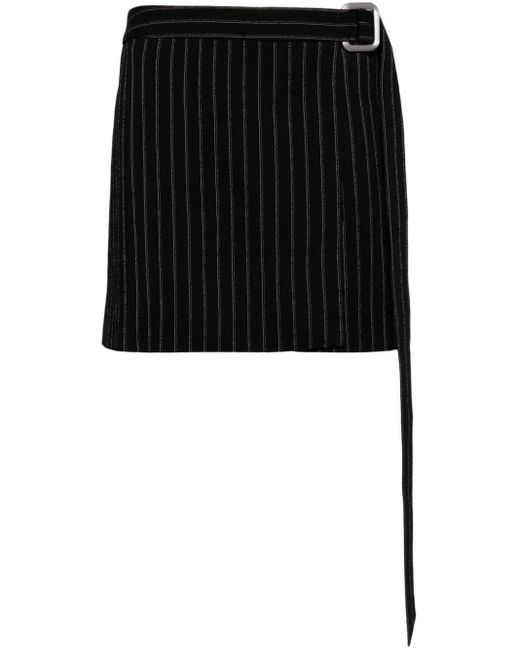 AMI Black Pinstripe-pattern Belted Skirt