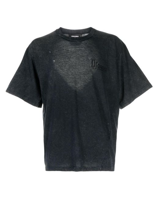 DSquared² Black Distressed-effect Cotton T-shirt for men