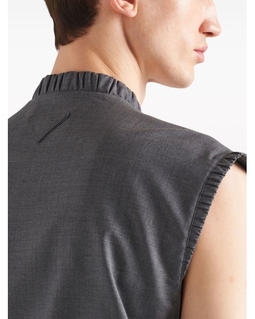 Prada Gray Triangle-logo Wool Vest for men