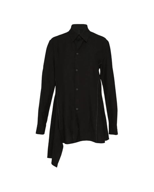 Yohji Yamamoto Black Asymmetric Contrast-Stitch Shirt