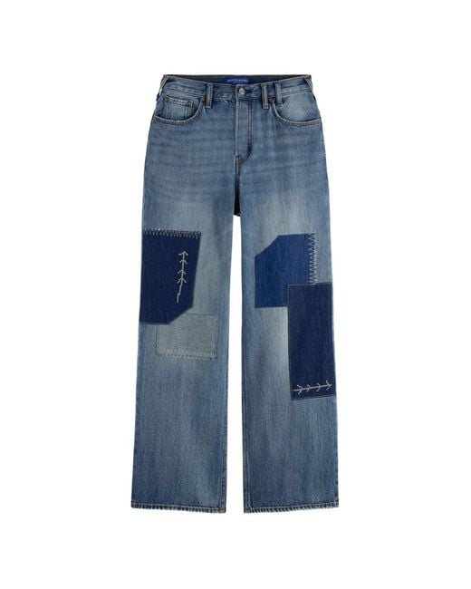 Scotch & Soda Blue Patchwork Embroidered Jeans