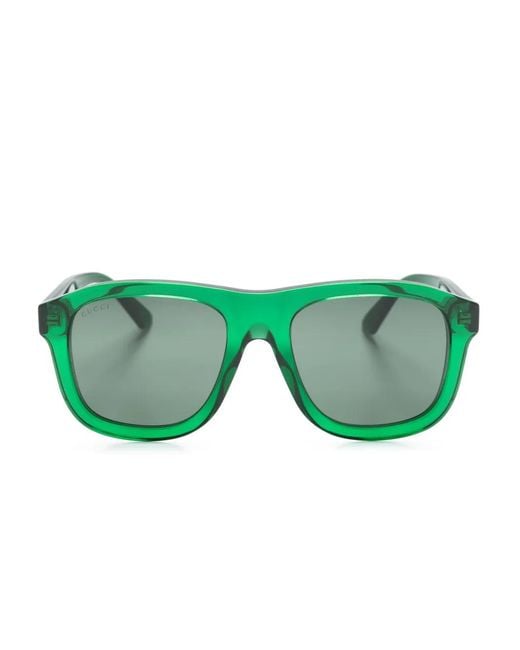 Gucci Green Logo-Plaque Oversize-Frame Sunglasses