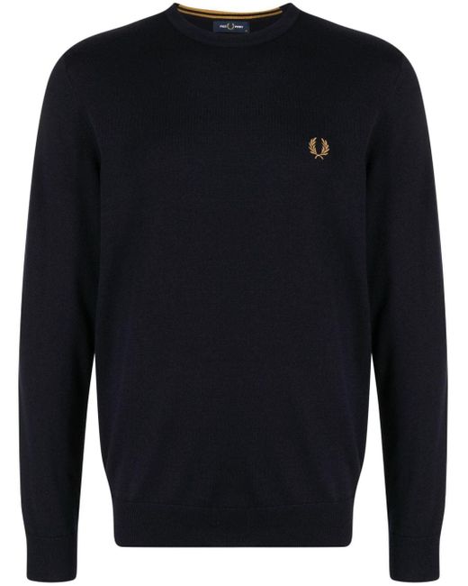 Fred Perry Blue Logo-Embroidered Crew-Neck Jumper for men