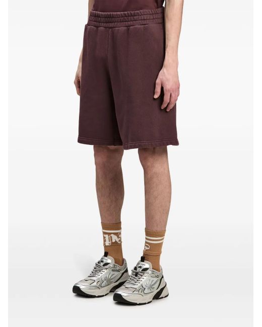 Palm Angels Purple Logo-Print Cotton Track Shorts for men