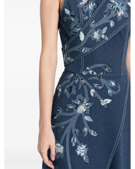 Saiid Kobeisy Blue Floral-Print Denim Maxi Dress