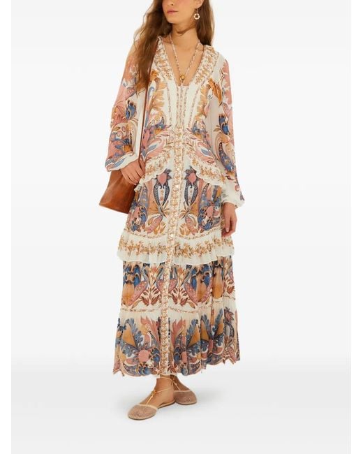 Farm Rio Natural Tiered Ruffled Maxi Dress
