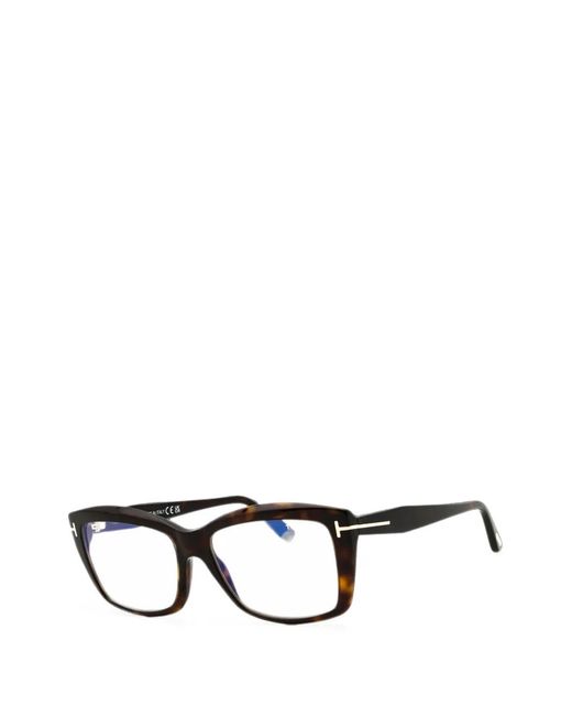 Tom Ford Black Tortoiseshell-Effect Rectangle-Frame Glasses