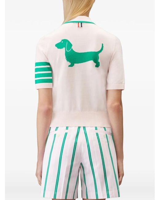 Thom Browne Pink Hector Intarsia 4-Bar Polo Top