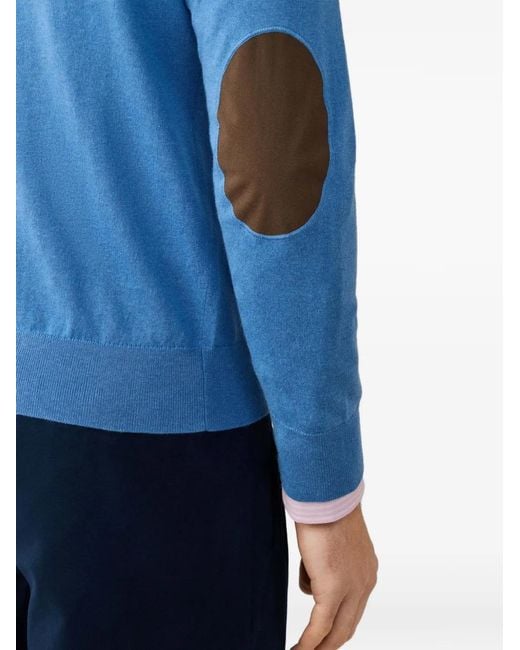 Hackett Blue Half-Zip Elbow-Patch Sweater for men