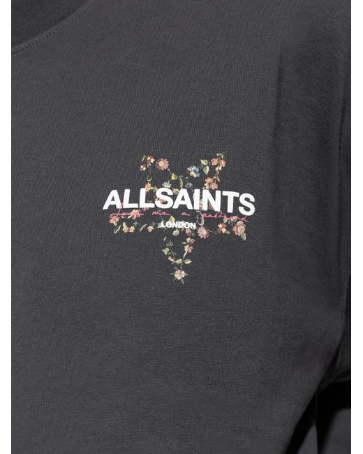 AllSaints Gray Pentacle Floral-Logo T-Shirt for men