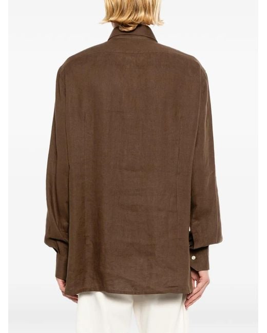 Kiton Brown Linen Patch-Pocket Shirt for men