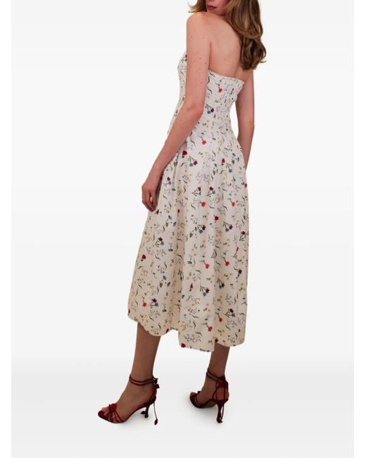 Azeeza White Sable Floral-Pattern Midi Dress