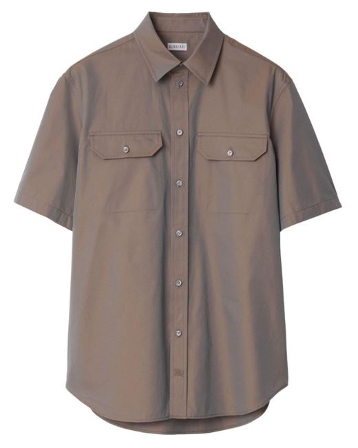 Burberry Gray Ekd-embroidered Cotton Shirt for men