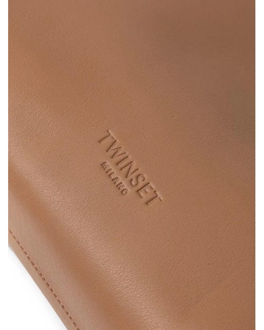 Twinset Brown Small Logo-Debossed Leather Tote Bag