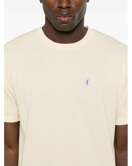 Saint Laurent White Cassandre-embroidered Piqué T-shirt for men