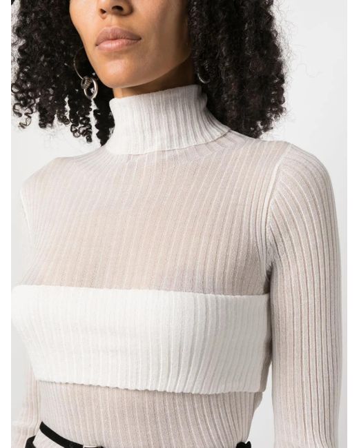 Quira White Semi-Sheer Ribbed-Knit Top