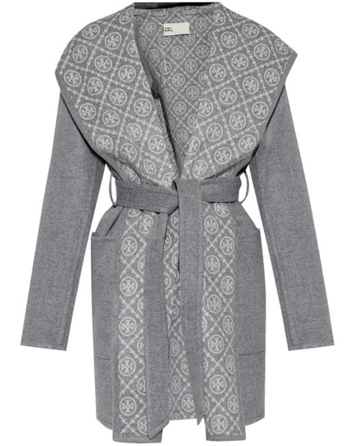 Tory Burch Gray Wollmantel Mit Gürtel